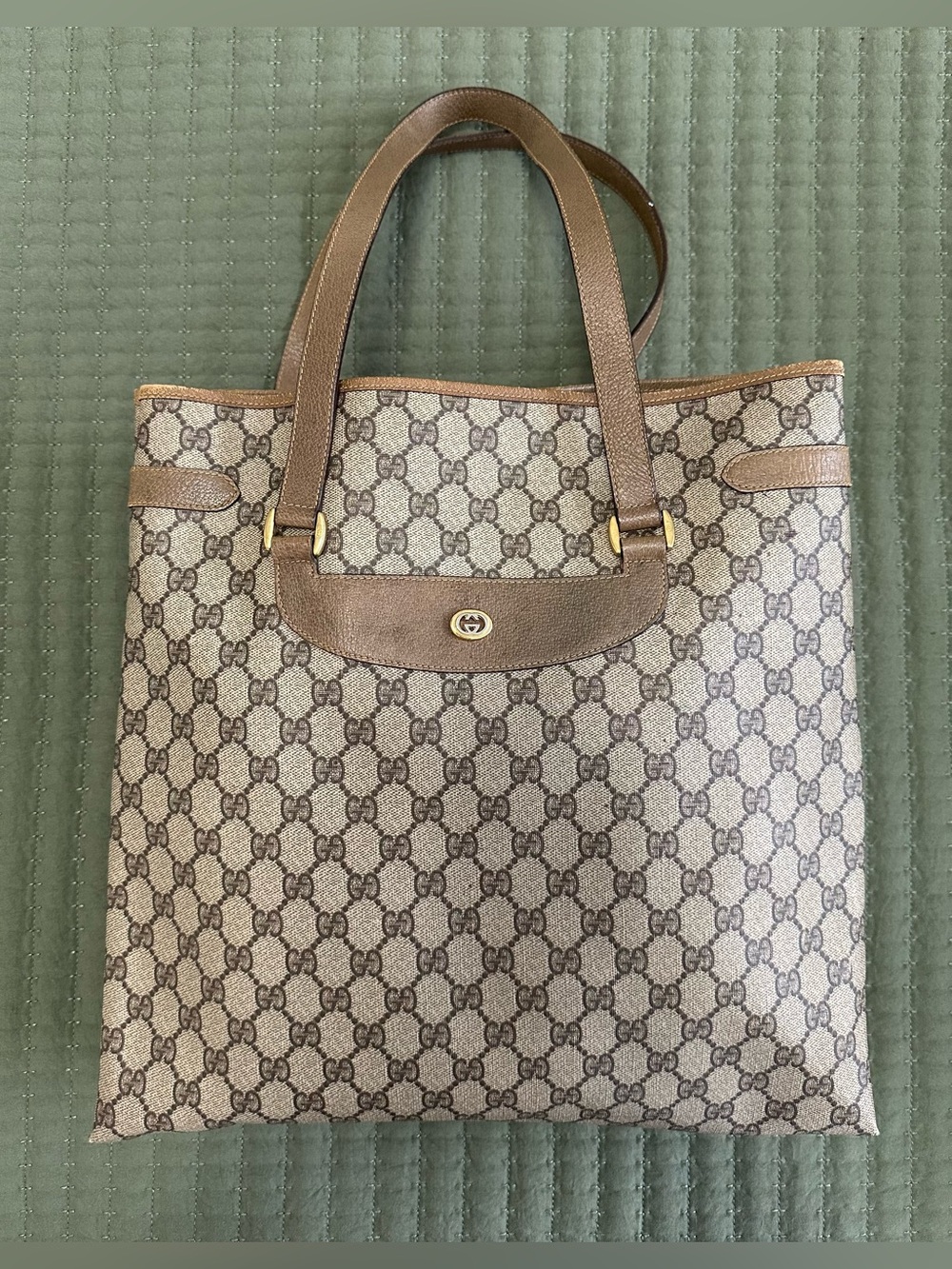 Gucci Brown Beige GG Supreme Canvas Tote